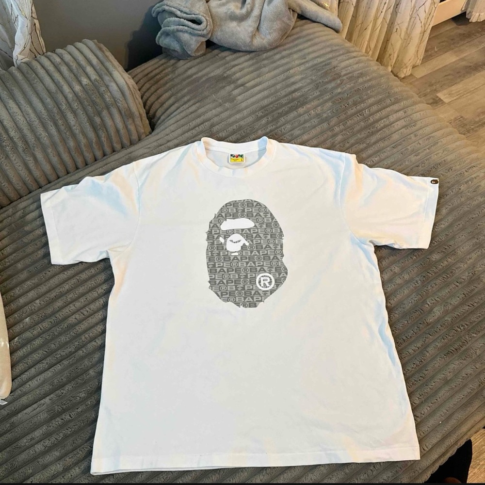 Bape White and Gray Graphic Tee